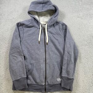 LLBean Sherpa Lined Zip Up Hoodie Blue Fleece Lined Hooded Sweatshirt Women's M